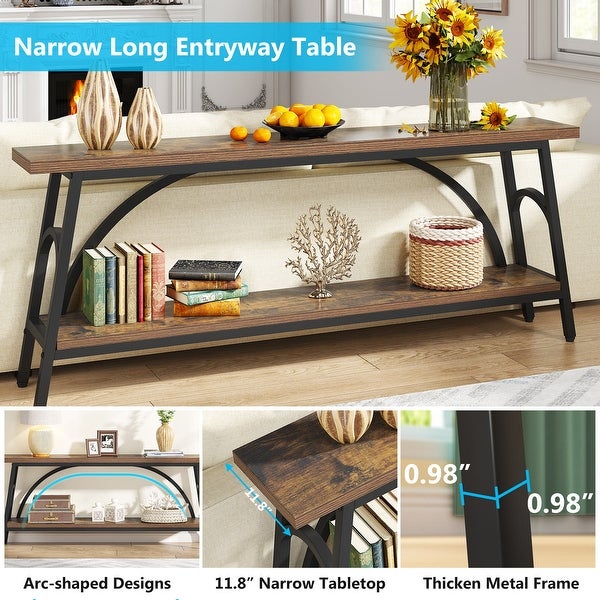 70.8” Extra Long Console Table， Narrow Sofa Tables Entryway Table for with 2 Tier Storage Shelves