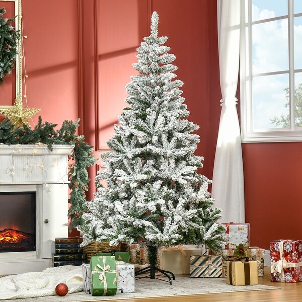 HOMCOM Artificial Snow Flocked Christmas Tree with Stand