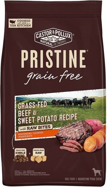 Castor and Pollux Pristine Grain-Free Grass-Fed Beef and Sweet Potato Recipe with Raw Bites Dry Dog Food