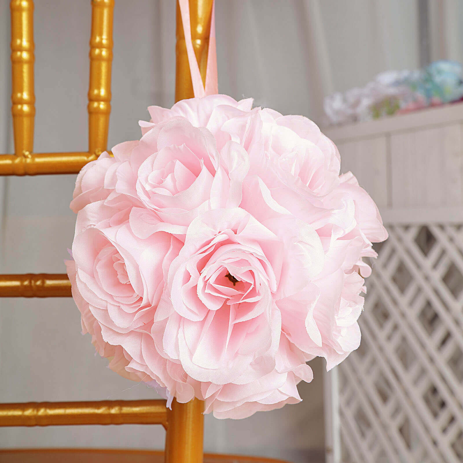 2 Pack Blush Artificial Silk Rose Kissing Ball, Flower Ball 7