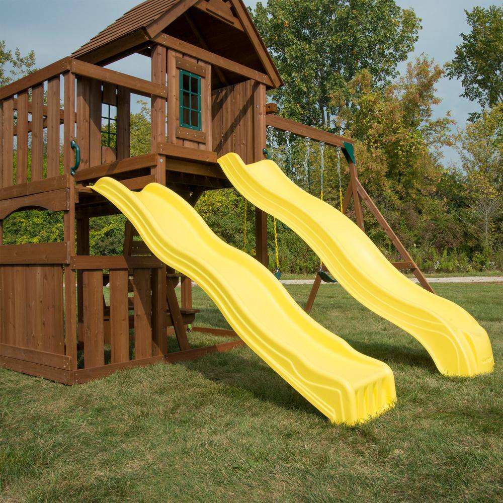 Swing-N-Slide Playsets Timberview Ready-To-Assemble Wooden Outdoor Playset with 2 Slides Monkey Bars Swings and Swing Set Accessories WS 8356