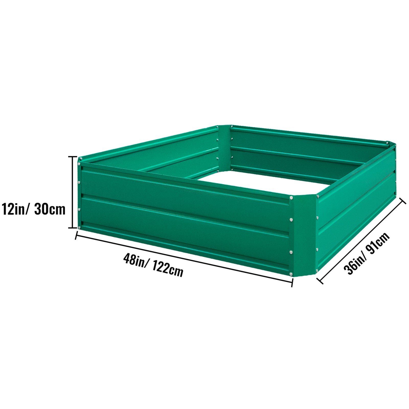 VEVORbrand Raised Metal Garden Bed, 48"x36"x12" Steel Garden Bed Green Square Planter Box, Steel Garden Bed Kit Outdoor Compost Garden Bed