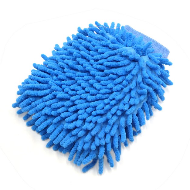 Unique Bargains Universal Chenille Car Washing Cleaning Gloves Mittens Blue 1 Pc