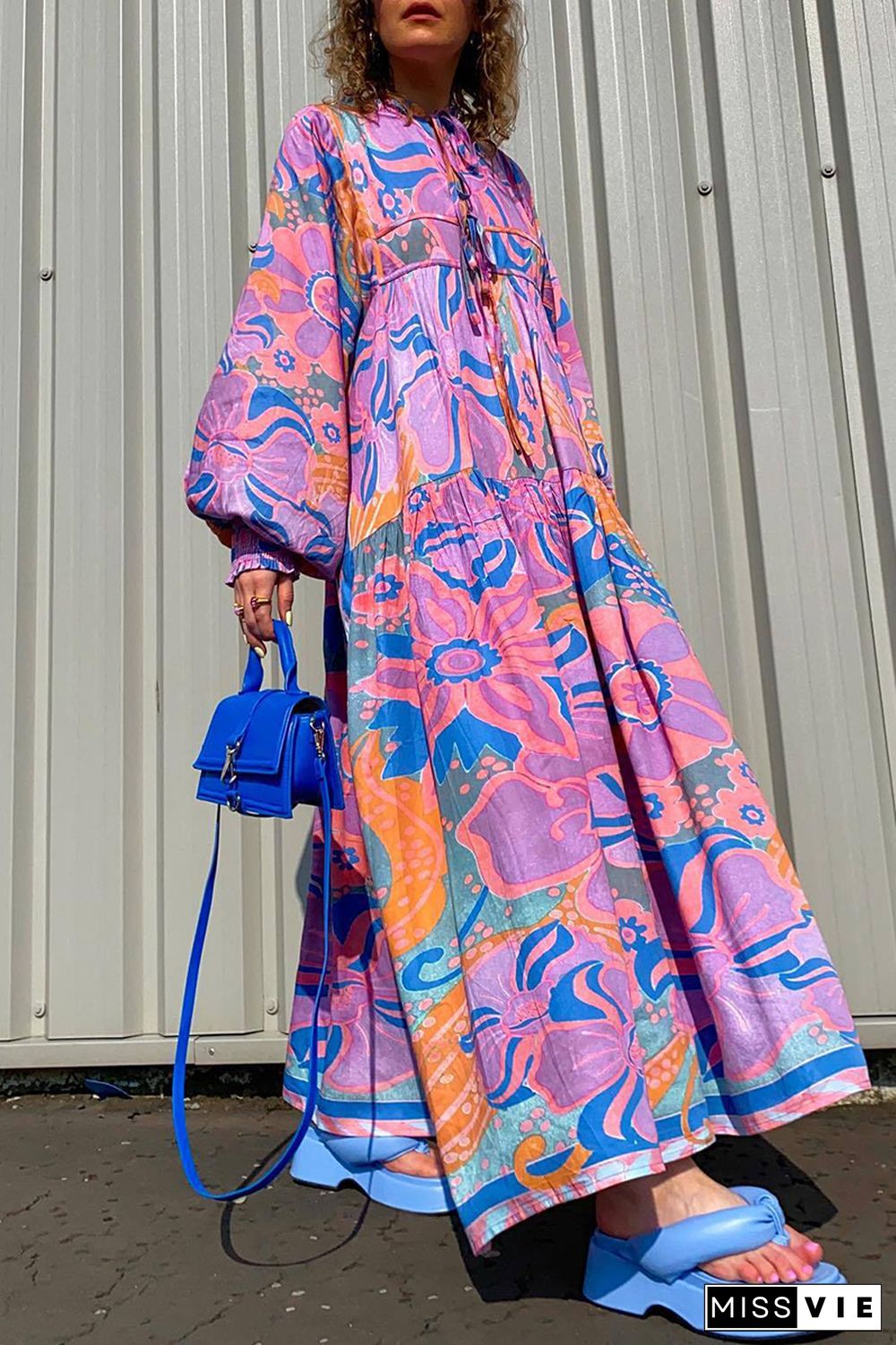 Elegant Geometric Print Frenulum O Neck Printed Dress Dresses