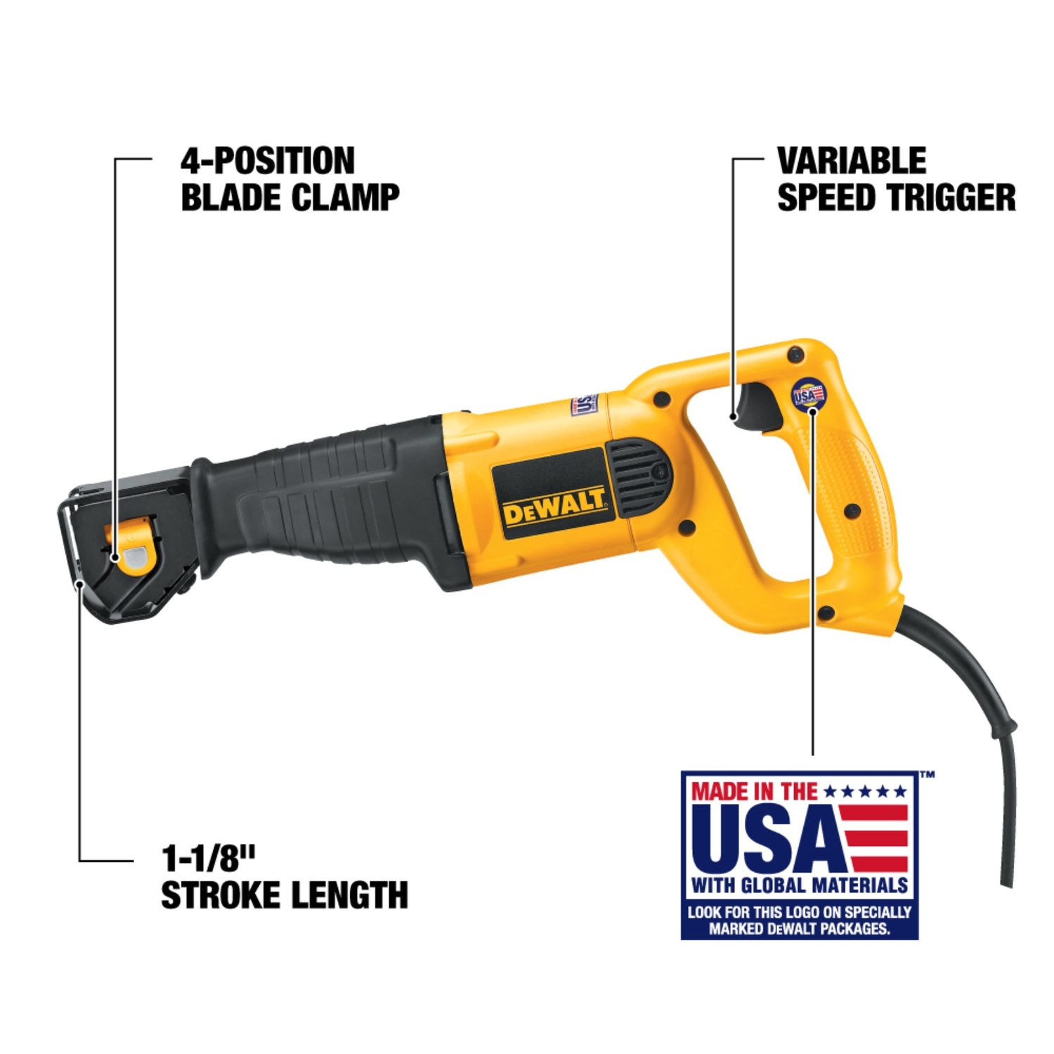 DW 10 amps Corded Brushed Reciprocating Saw Tool Only