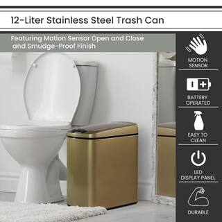 Hanover 3.2 Gal. Gold Metal Household Trash Can with Sensor Lid HTRASH12L-2