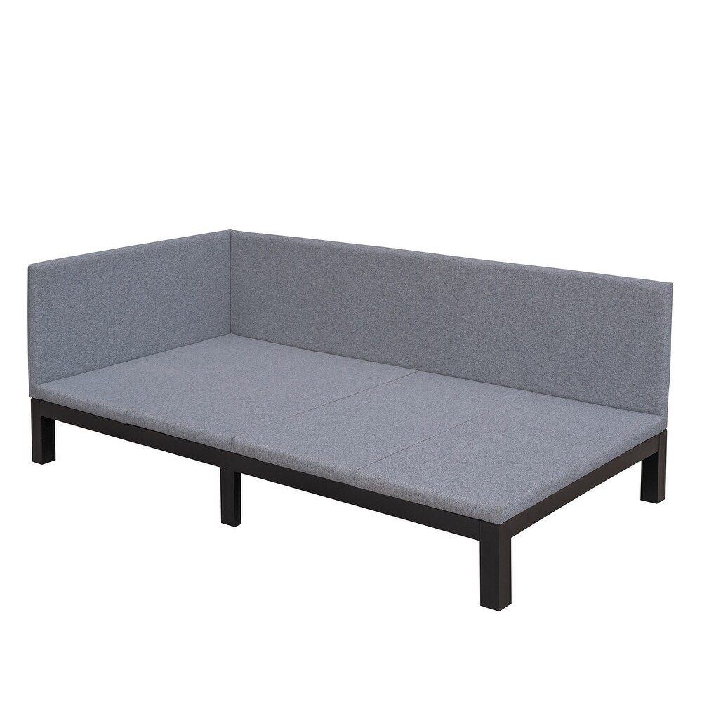 Twin Upholstered Daybed Sofa Bed Frame with Linen Backrest   Unique Armrests