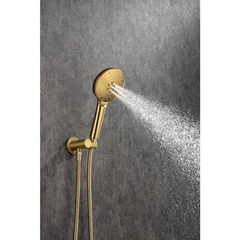 Lukvuzo 14 in. Brushed Nickel 3-Jet Shower System with Tub Spout and Rough-in Valve in Gold SNSA08FS003