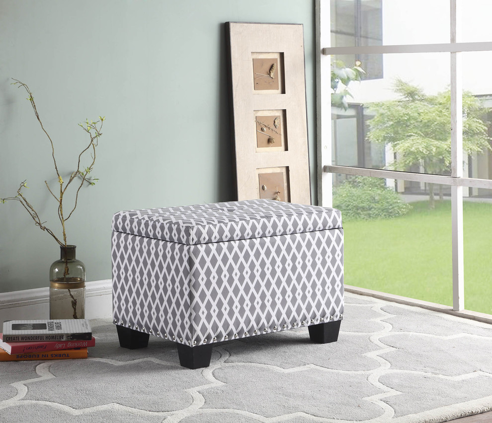 17 quotGray/White Diamond Storage Ottoman  1 Storage Seating   Transitional   Footstools And Ottomans   by Ore International  Houzz