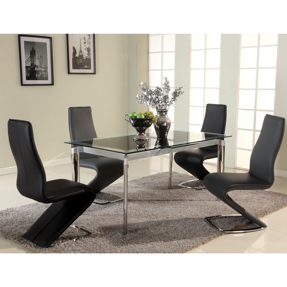 Somette Tamra Black Pop Up Extension Glass Dining Table