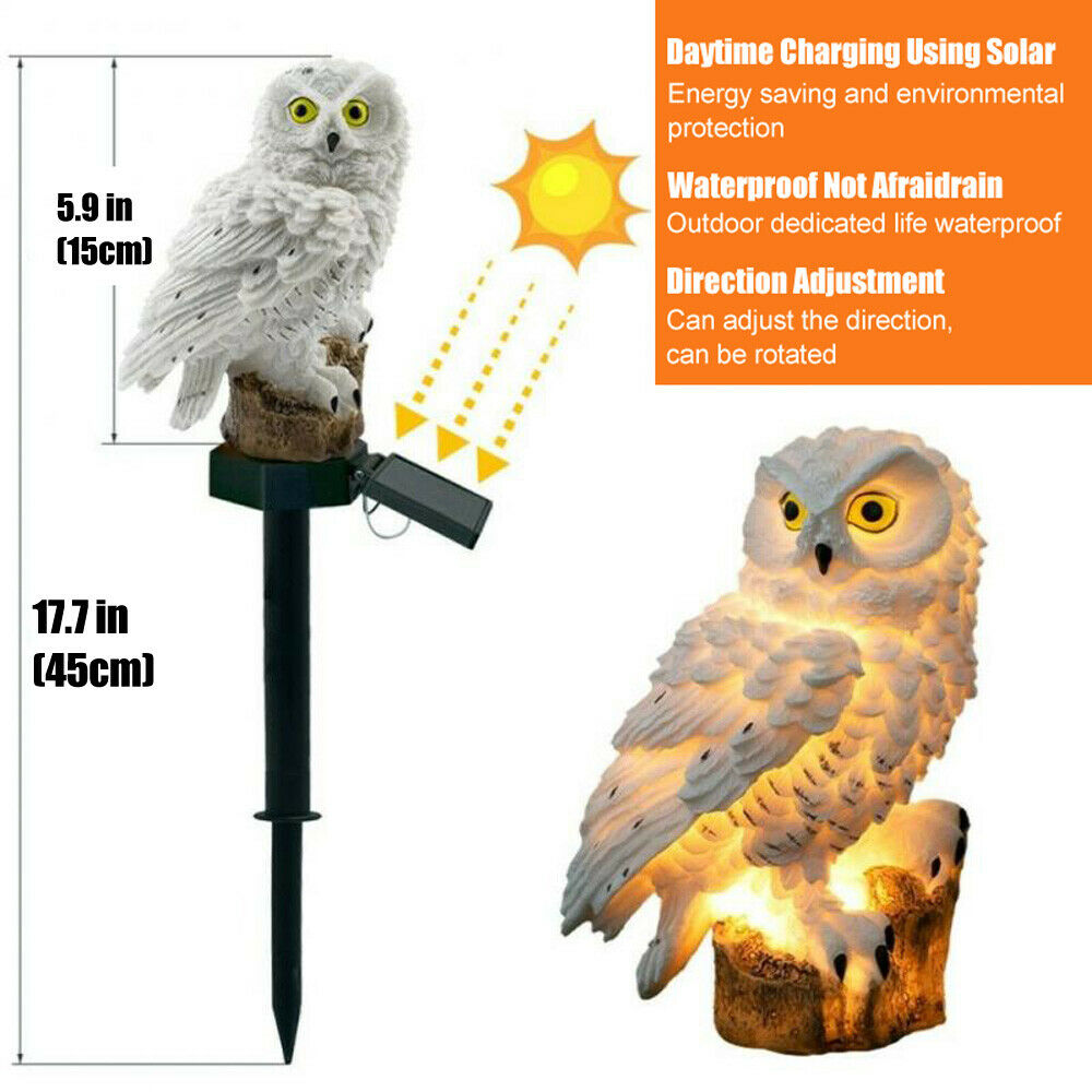 Garden Solar Lights Resin Owl Lanterns， iClover Owl LED Decorative Waterproof Garden Stake Lights， Solar-Powered Night Light， Landscape and Walkway Lighting for Patio Walkway Yard