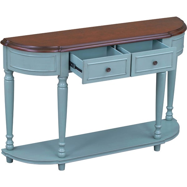 Retro Console Table with Open Style Shelf and Legs Two Top Drawers