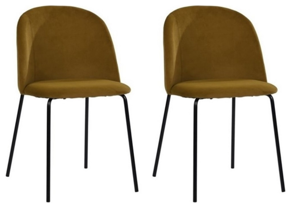 Homycasa Yellow Fabric Dining Chairs (Set of 2)   Midcentury   Dining Chairs   by Homesquare  Houzz