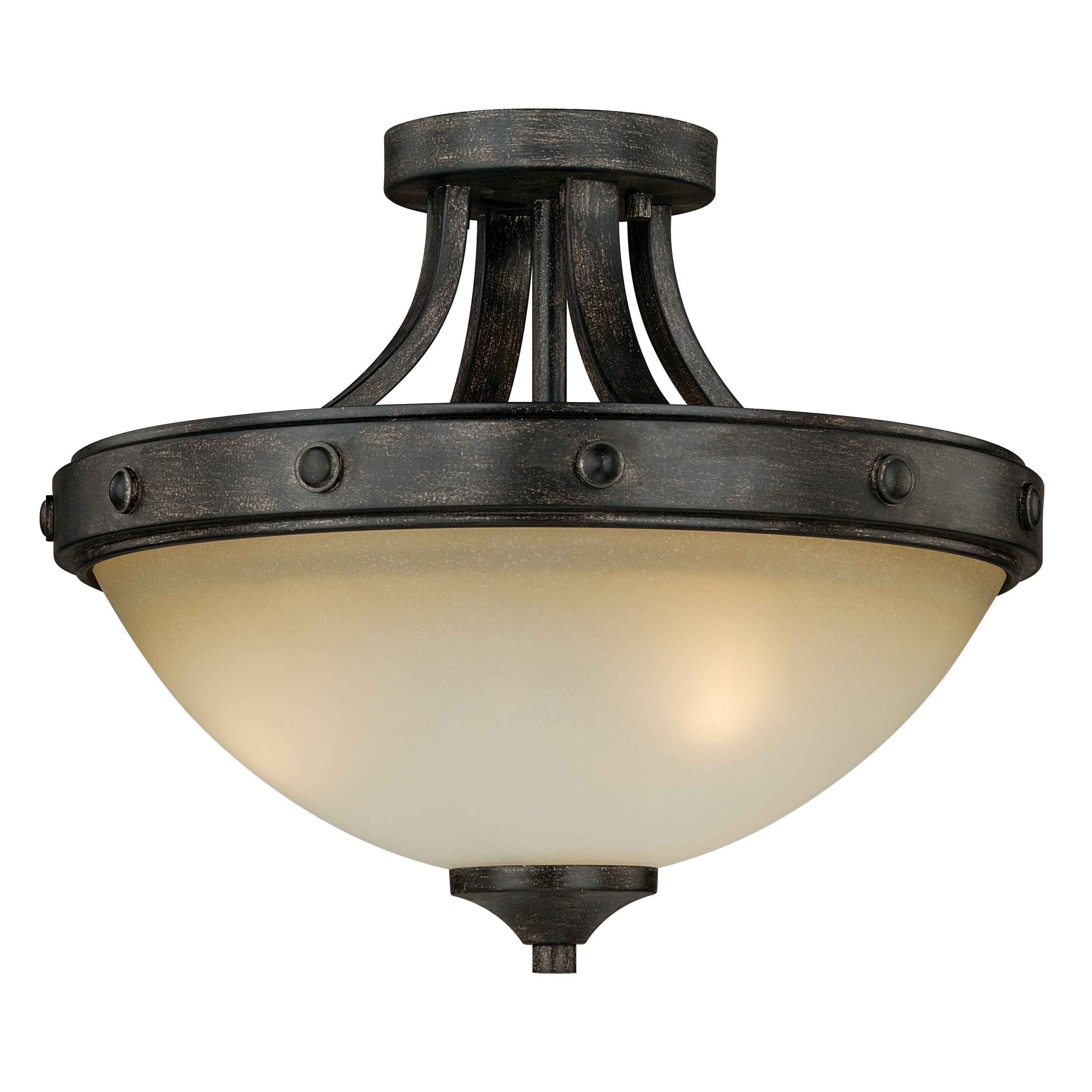 Halifax 14.5-in W Bronze Rustic Bowl Semi Flush Mount Ceiling Light Cream Glass - 14.5-in W x 12-in H x 14.5-in D