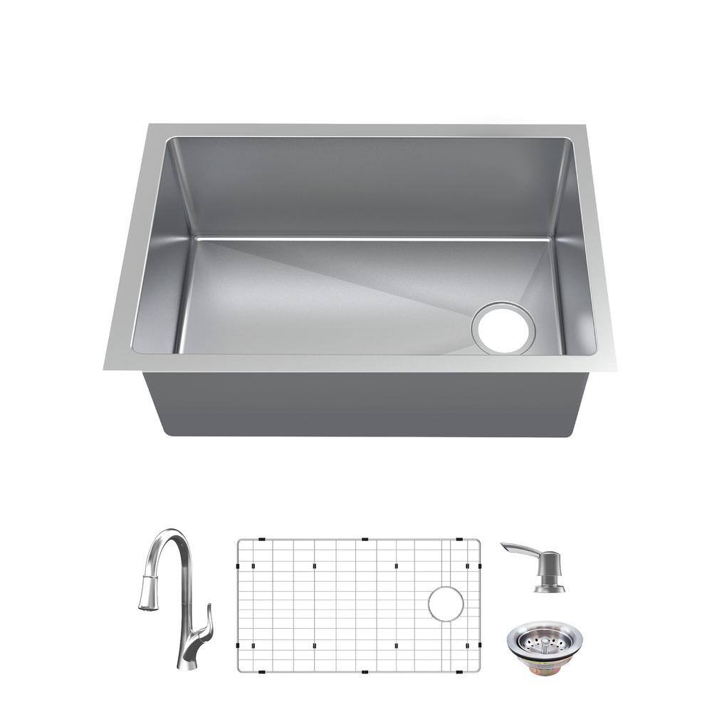 Glacier Bay All-in-One Undermount Stainless Steel 31 in. Kitchen Sink VUR3118A1PA1