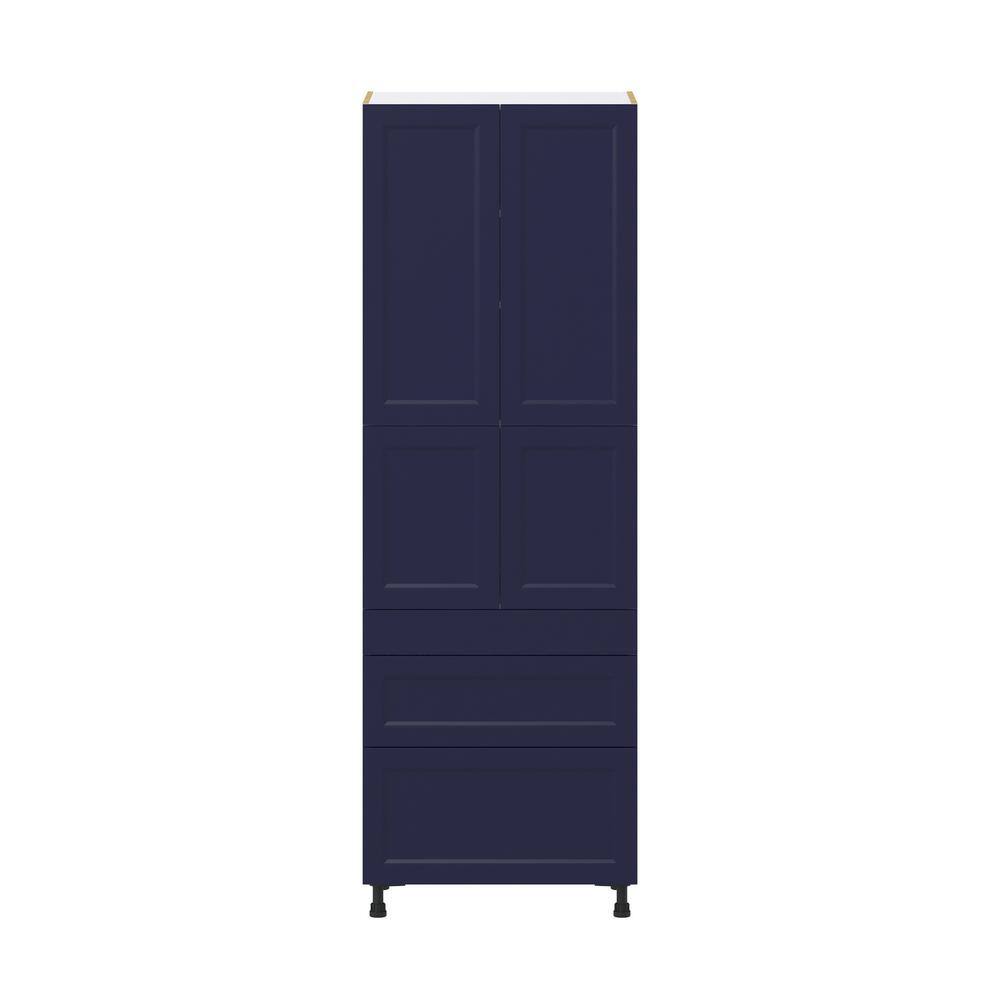 J COLLECTION Devon 30 in. W x 89.5 in. H x 24 in. D Painted Blue Shaker Assembled Pantry Kitchen Cabinet with 5 Drawers DST3D302489.5I2-DV