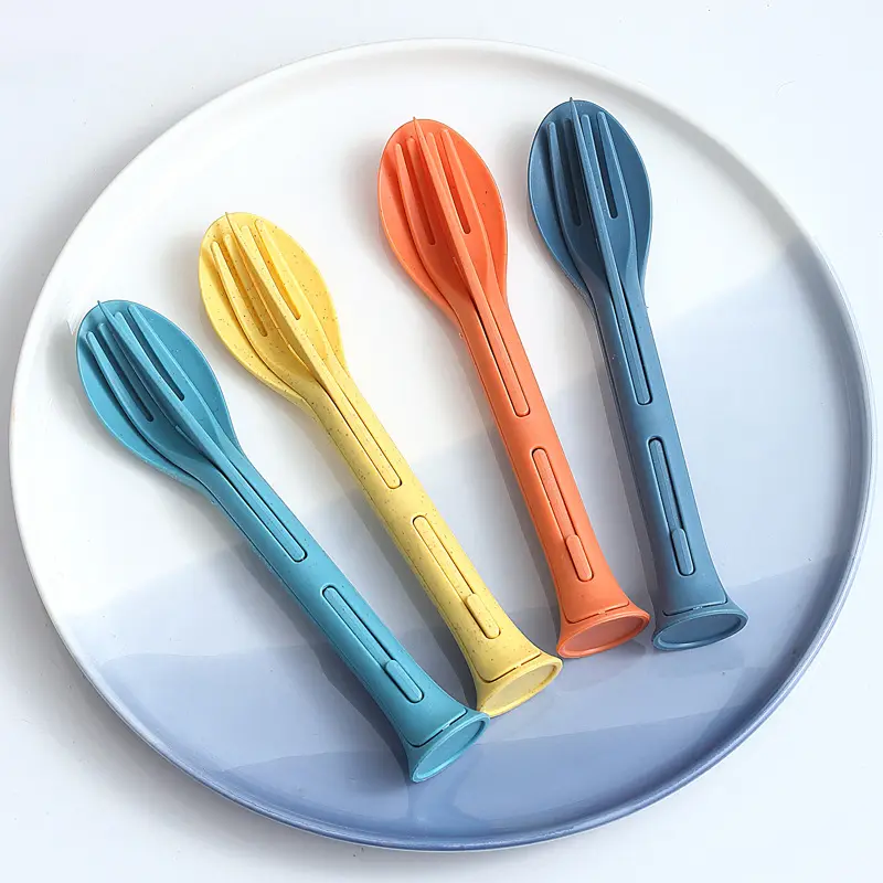 3 In 1 Wheat Straw Kids Cutlery Set Portable Student Travel Outdoor Camping Household Knife Fork Spoon Tableware set