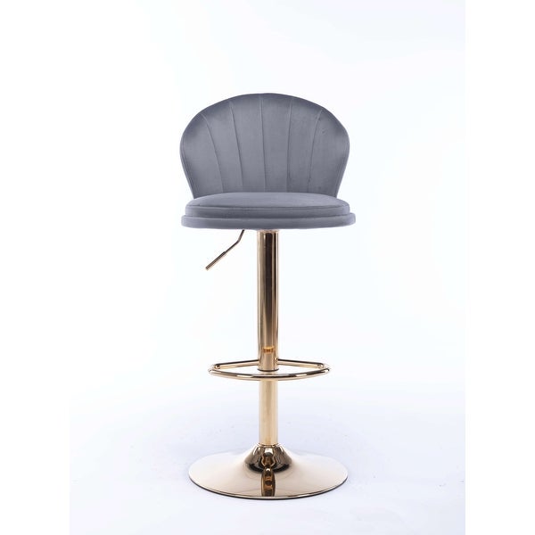 Bar Stools，with Chrome Footrest and Base Swivel Height Adjustable Mechanical Lifting Velvet + Golden Leg