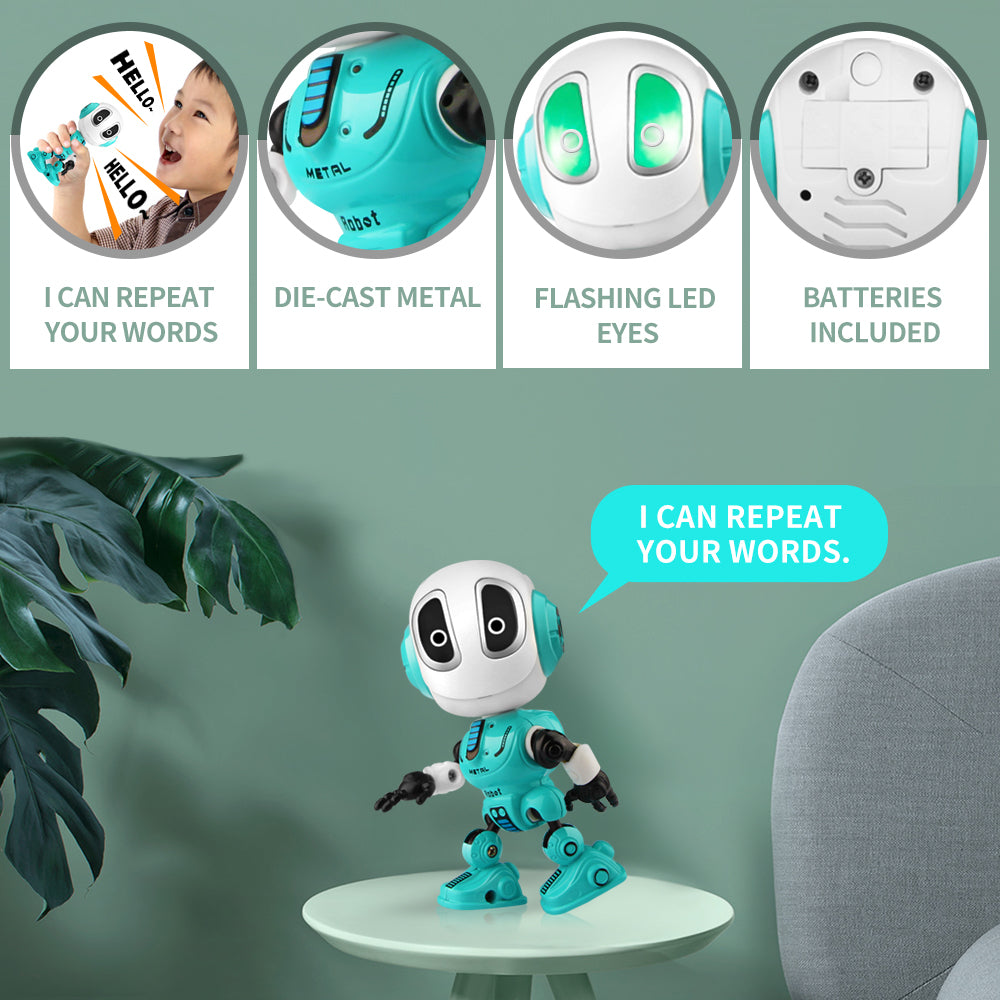 Growsly Rechargeable Talking Robots Toys for Kids - Metal Robot Kit with Sound and Touch Sensitive Led Eyes Flexible Body， Interactive Educational Gift Toys for 3 4 5 6 7 Year Old Boys， Girls Blue