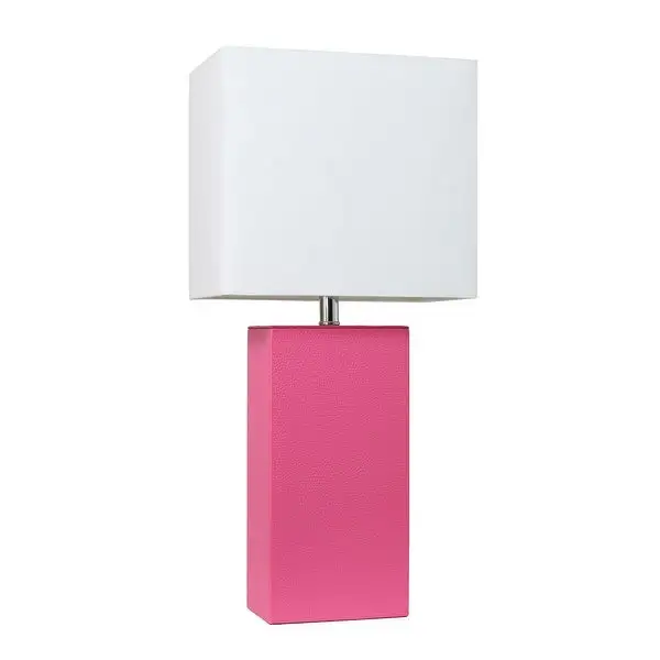 Elegant Designs Modern Leather Table Lamp with White Fabric Shade - 10(L)6(W)21(H)