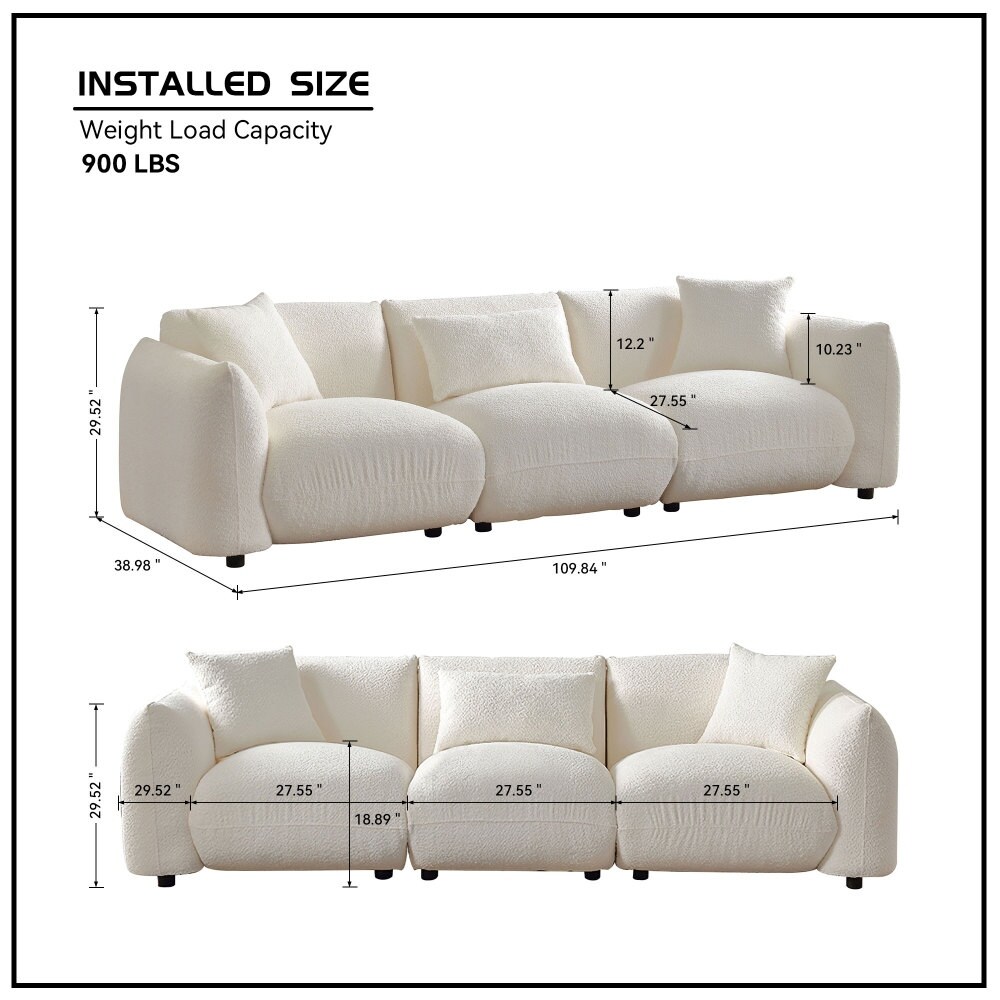 Modern Comfy Cloud Couch 3 Seater Sofa  Living Room Long Sofa with Piilow