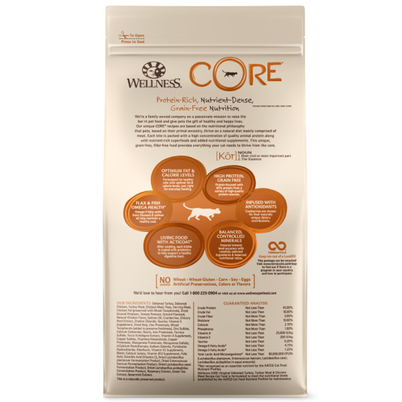 Wellness CORE Grain Free Original Formula Cat Food， 5Lb. Bag