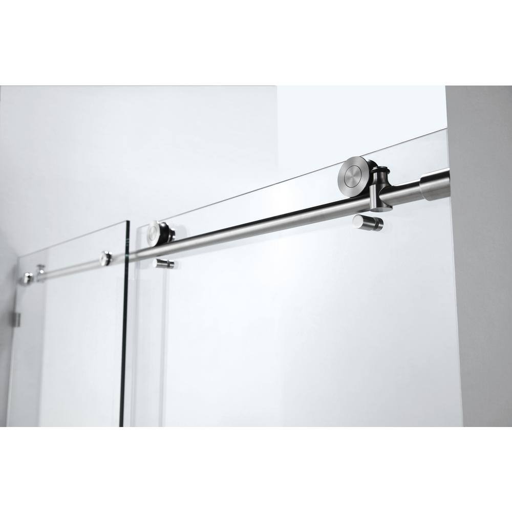 Vanity Art 76 in. H x 60 in. W Frameless Soft Close Sliding Shower Door in Brushed Nickel with Clear Tempered Glass VASSD6076BN-SOFT