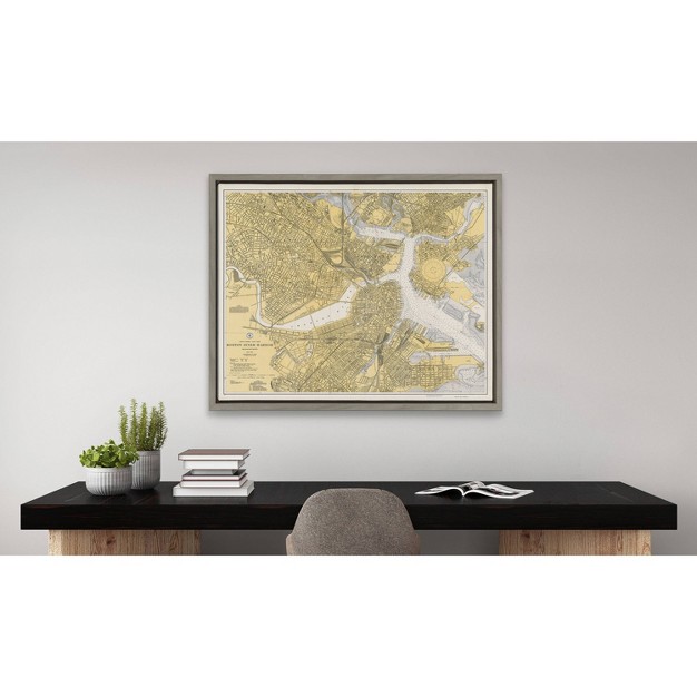 X 24 quot Sylvie Boston Harbor Map Framed Wall Canvas By Corinna Buchholz Gray Kate amp Laurel All Things Decor