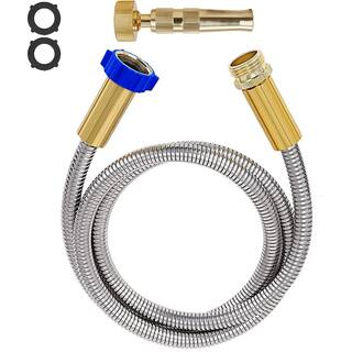 Cubilan 12 in. x 5 ft. Stainless Steel Garden Hose Outdoor Hose with Solid Metal Fittings Water Hose Standard B08F2GHCZG