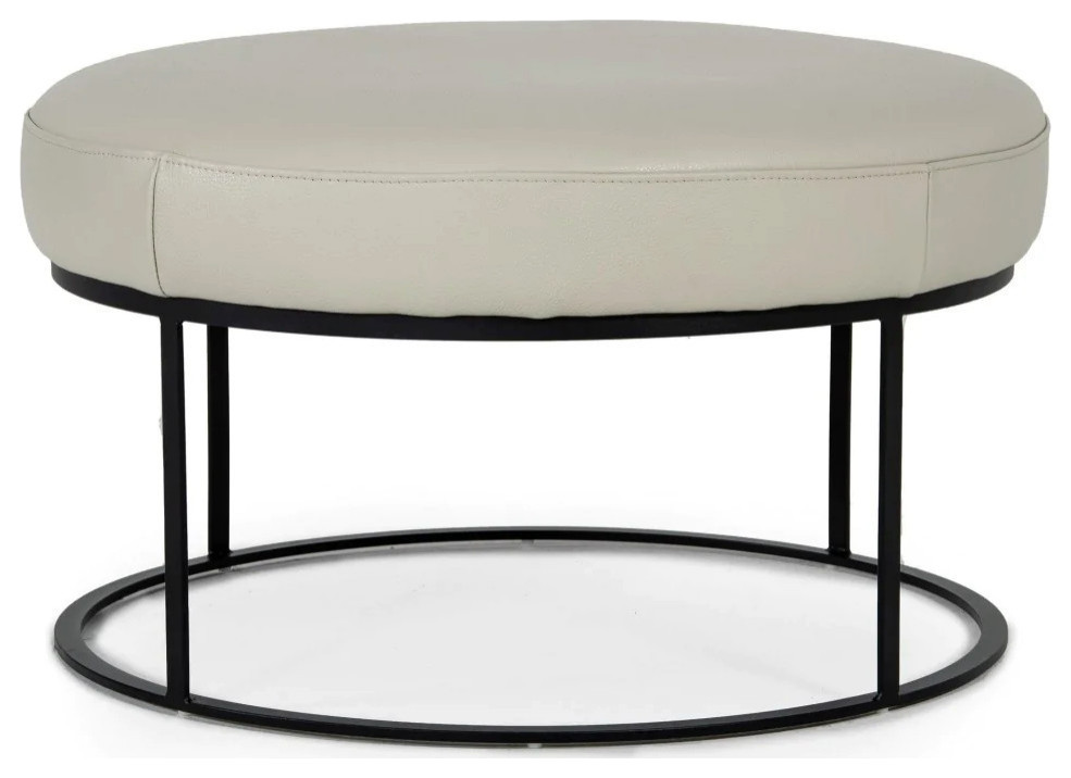 Ethan Modern Light Gray Leather Round Ottoman   Transitional   Footstools And Ottomans   by Rustic Home Furniture Deco  Houzz