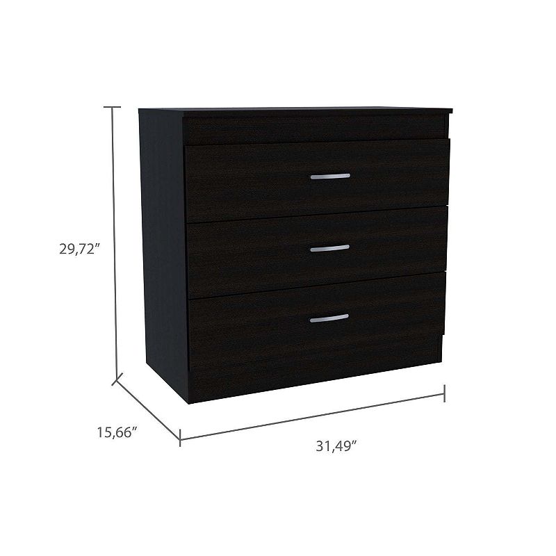 DEPOT E-SHOP Zurich Three Drawers Dresser， Metal Hardware， Superior Top， Black