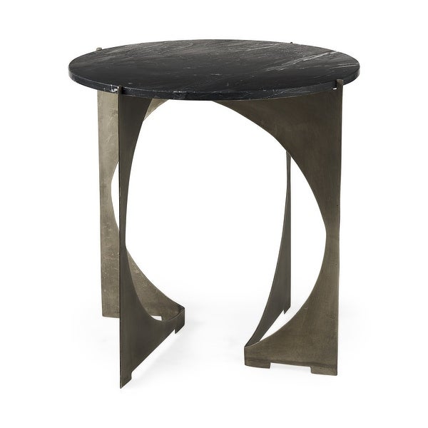 Mod Black Marble Antiqued Nickel Side Table - 20.25