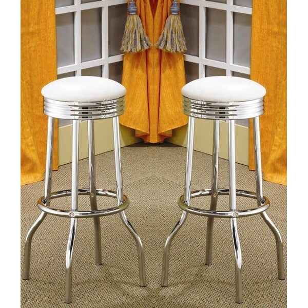 Nostalgic Retro Chrome White Swivel Bar Stools (Set of 2)