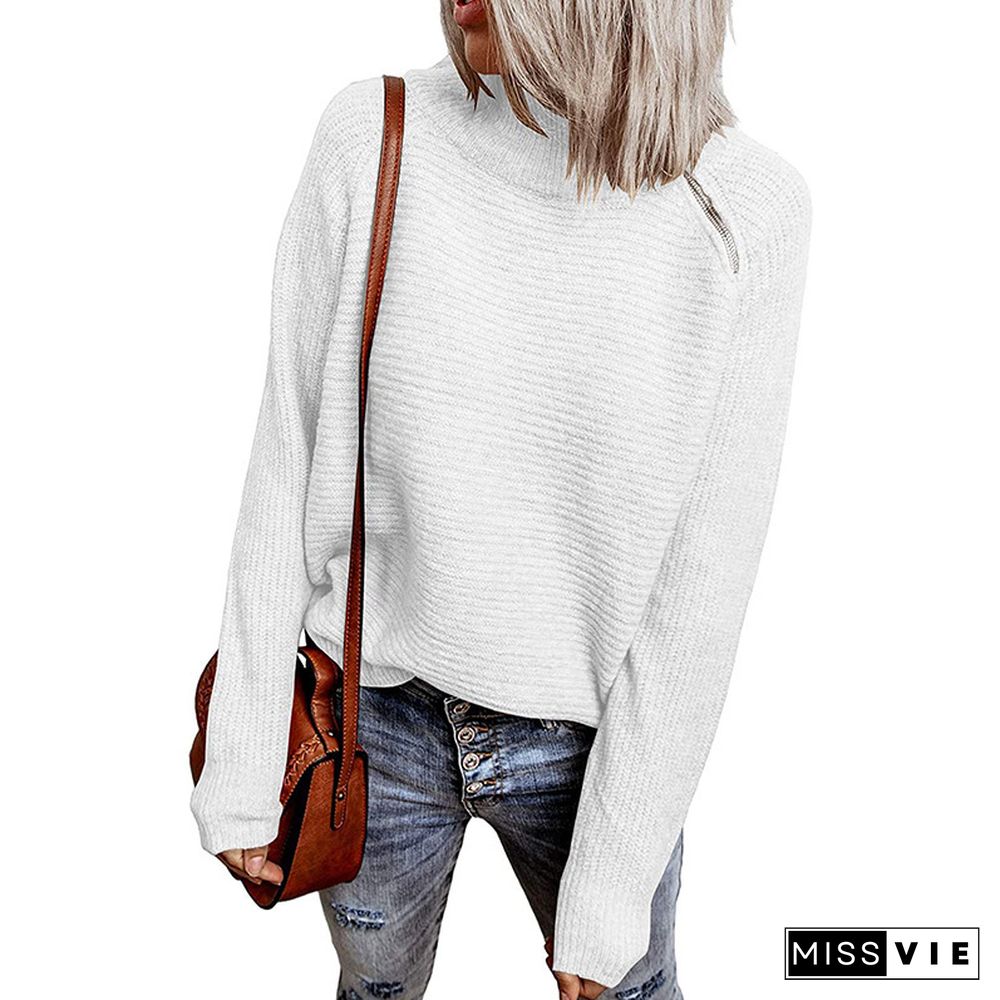 sweater solid color zip knit top