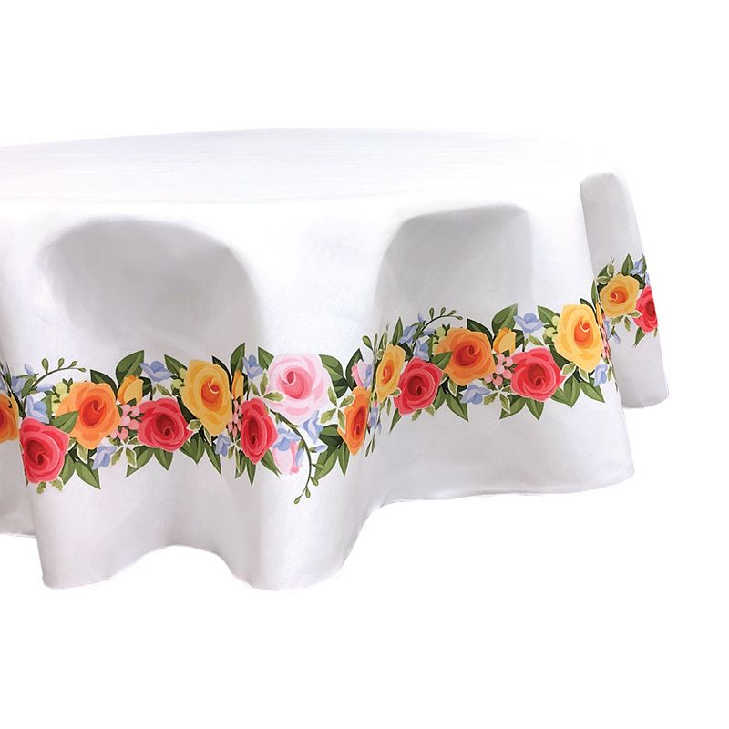 Round Tablecloth， 100% Polyester， 90 Round， Rose Garden Garland