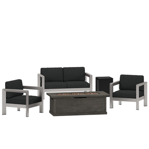 Montauk Outdoor 4Seater Aluminum Chat Set with Fire Pit and Tank Holder by Christopher Knight Home