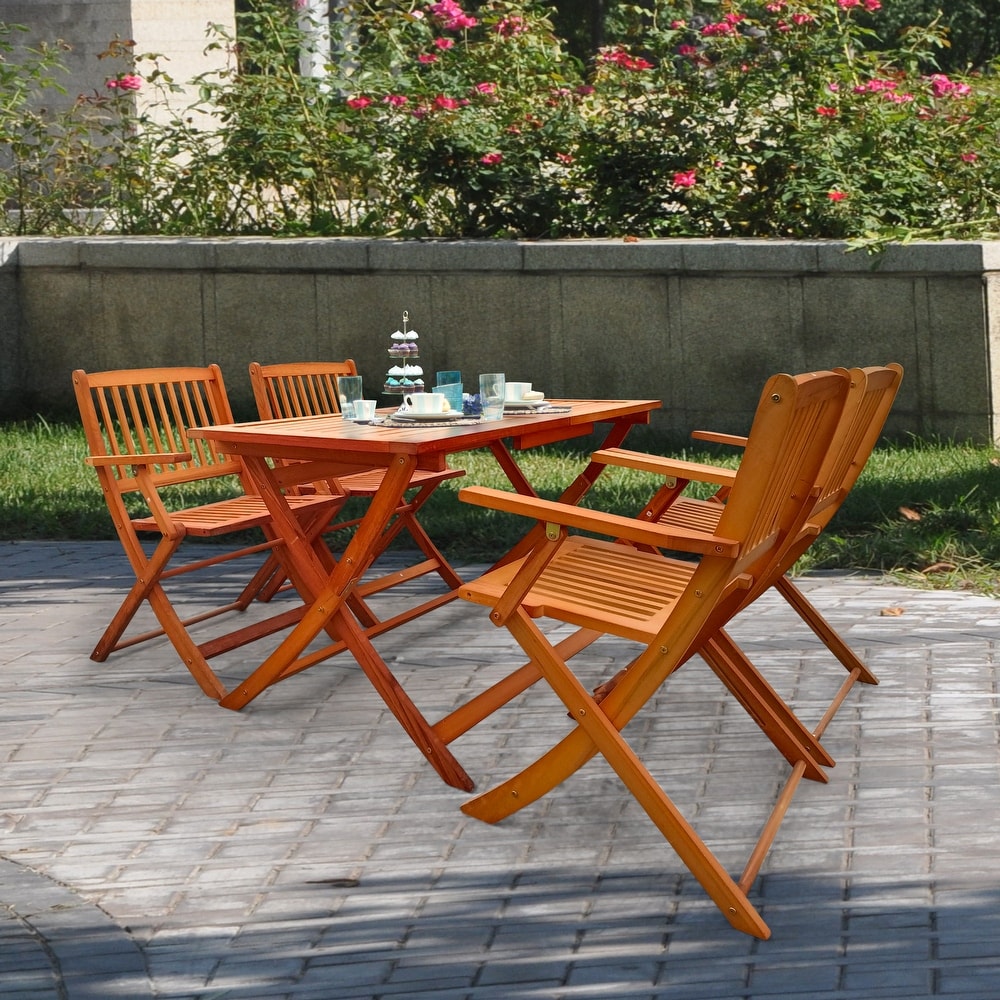 4 Foldable Patio Dining Set ，Folding Chairs   1 Dining Table，Indoor and outdoor universal ，Teak