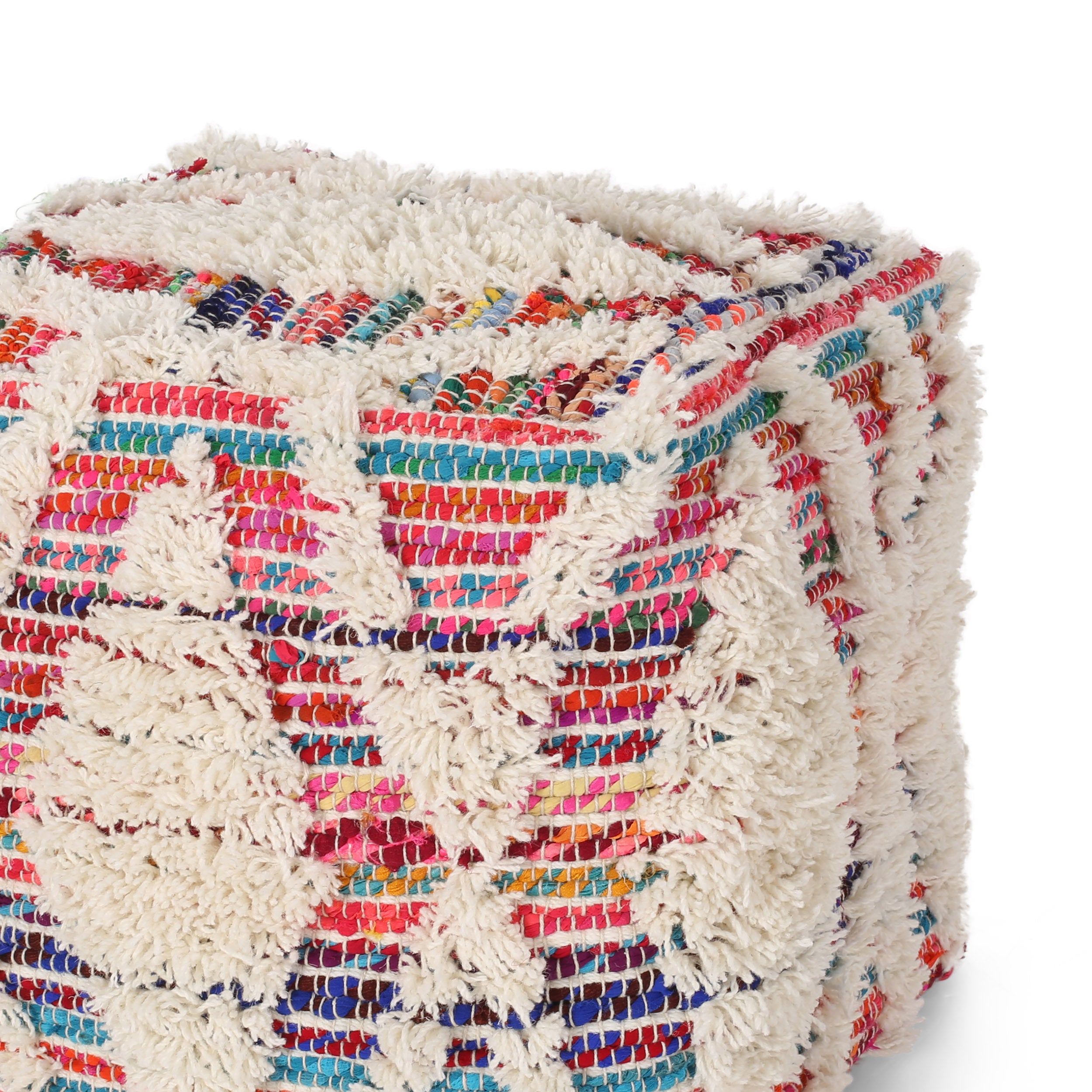 Etoney Boho Wool and Chindi Pouf