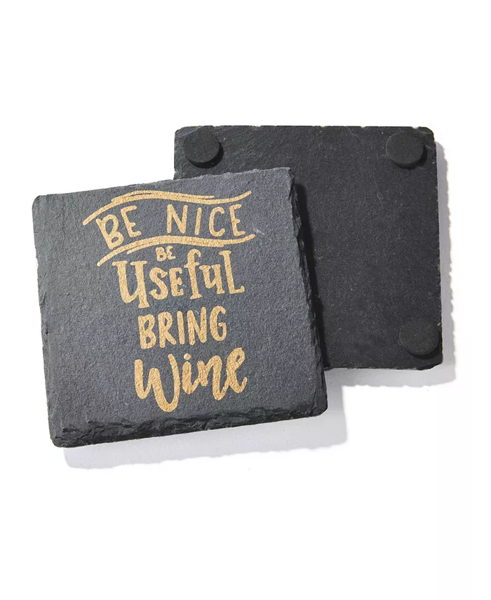 American Atelier 4 X 4 Wine is Necessary Slate Coasters Square Set 4 Piece