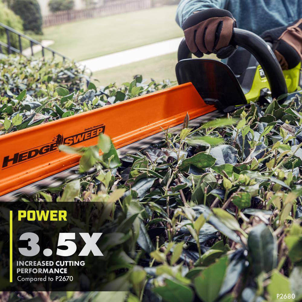 RYOBI ONE+ HP 18V Brushless 110 MPH 350 CFM Cordless Leaf Blower and 22 in. Hedge Trimmer with (2) Batteries and (2) Chargers P21120-HDG2