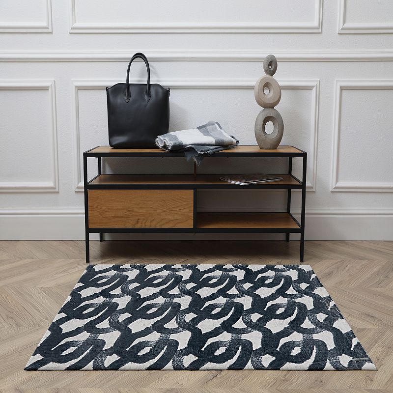 Linon Motif Faux Rabbit Rug Sketch Black