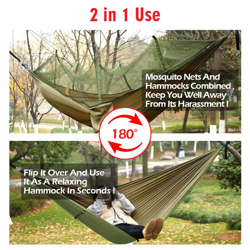 [2 in 1] Camping Hammock with Mosquito Net & Sunshade Cloth & Tree Straps for 2/Double Person,iClover Portable Parachute Nylon Lightweight Big Pop Up Swing Hammock with Bug/Insect Netting