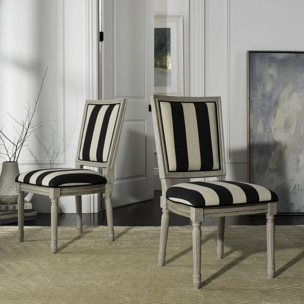 Cora 19 quotFrench Brasserie Striped Linen Side Chair  Set of 2  Black/Ivory   French Country   Dining Chairs   by V.S.D Furniture  Houzz