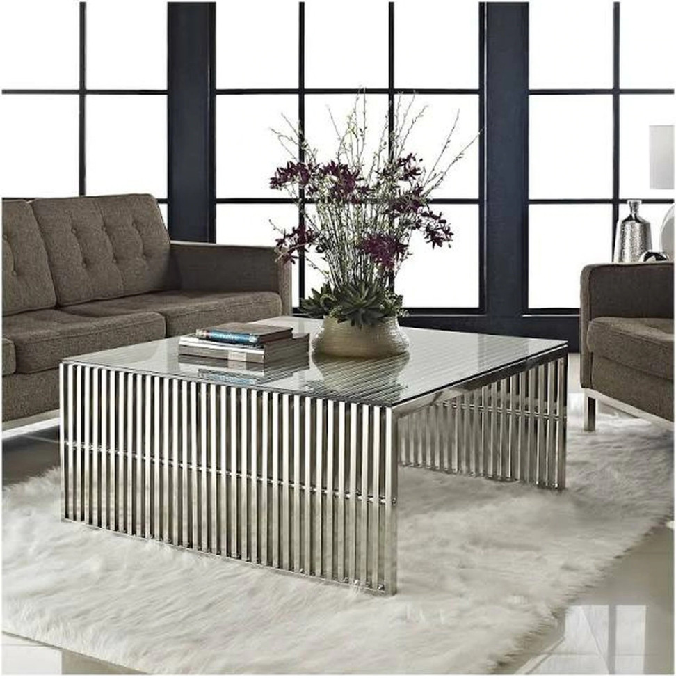 Slate Coffee Table With Glass Top   Contemporary   Coffee Tables   by AFB Decor  Houzz