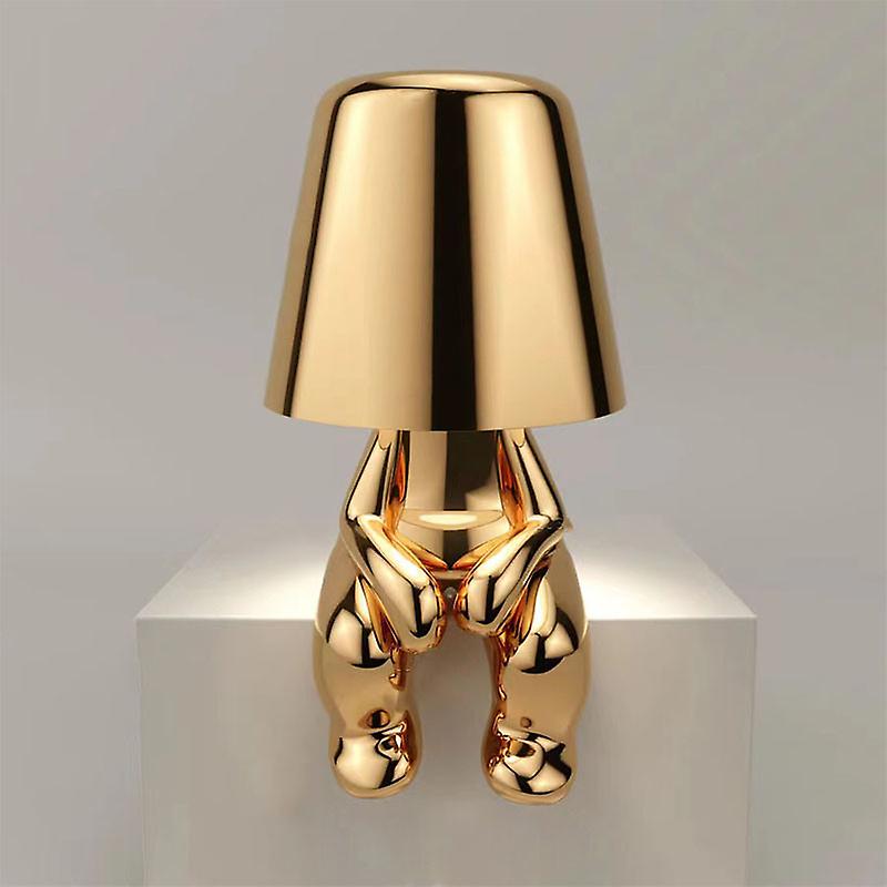 Creative Lights For Gift;  Bedside Touch Control Table Lamp Cordless Led Nightstand Desk Lamp Creative Golden Man With Dimmable Brightness For Living