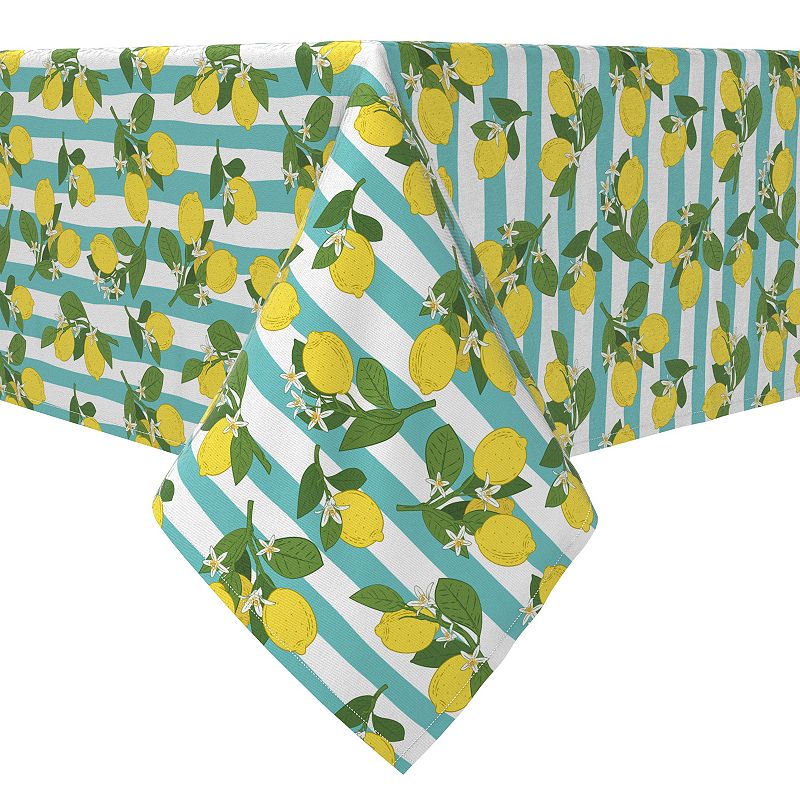 Square Tablecloth， 100% Cotton， 60x60， Lemon Branches Stripe