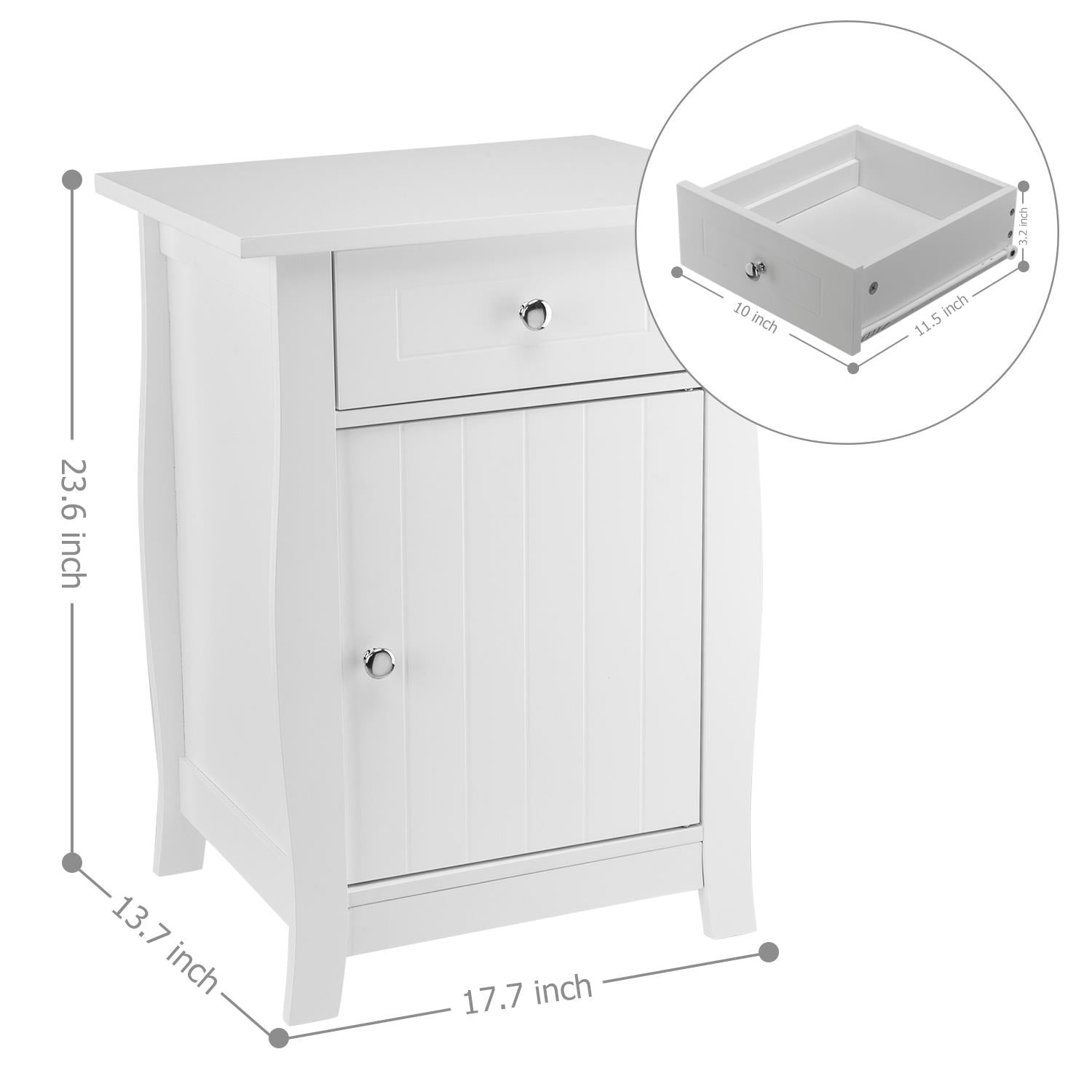 Zimtown  White Nightstand, End Table with Storage Cabinet and Drawer, Wooden Bedside Table, Large Capacity, Easy to Assemble