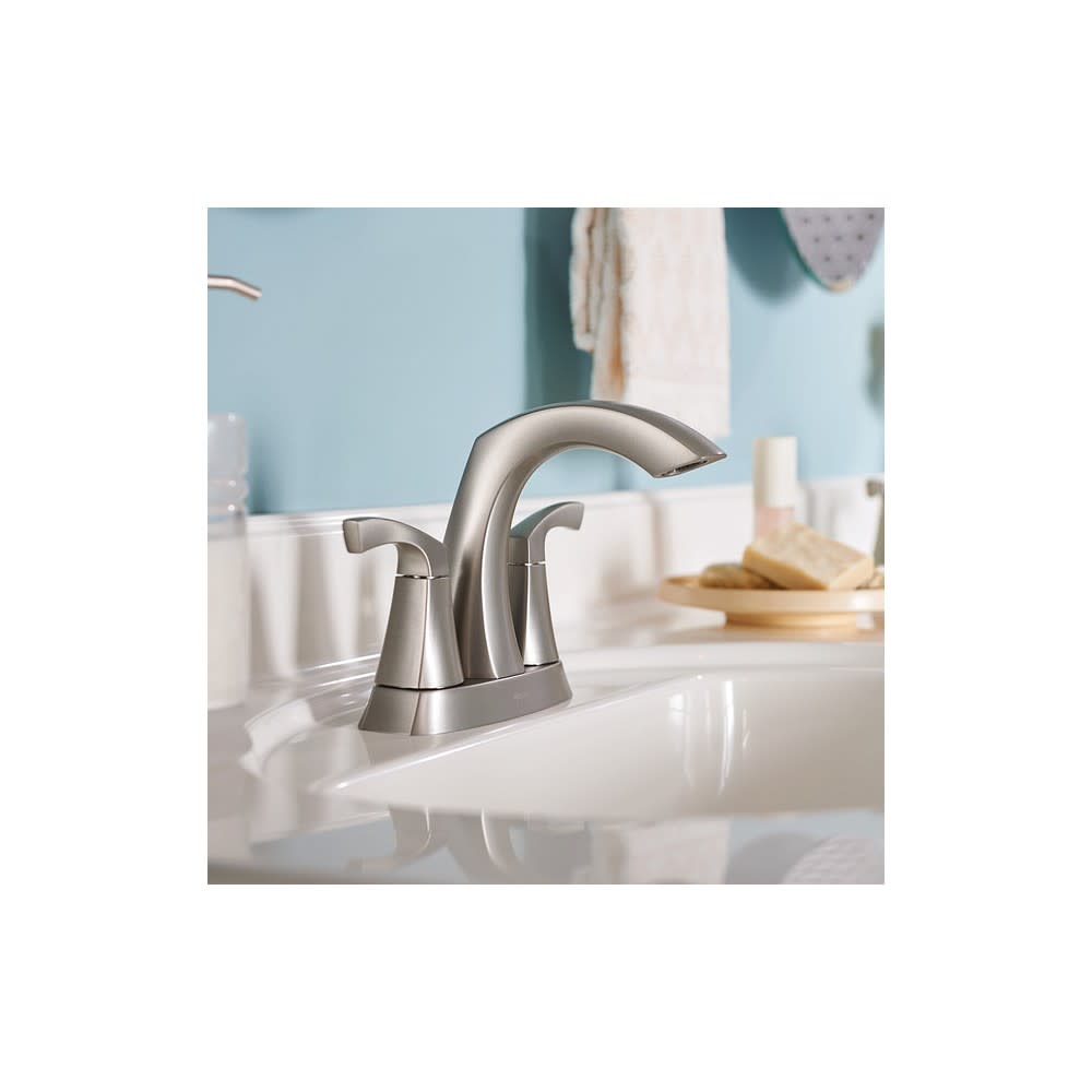 Moen Lindor Bathroom Faucet Spot Resist Nickel 2 Handle High Arc