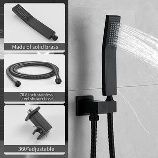 FORCLOVER 1-Spray Square High Pressure 12 in. Shower Head Brass Wall Bar Shower Kit with Hand Shower in Matte Black FRIMFTH24MB