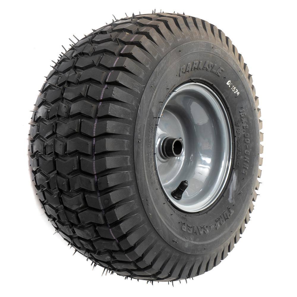 Carlisle 15 in. x 5.00-6 in. Front Wheel Assembly with Square Edge Tire and Grey Rims - Fits Most Riding Lawn Mowers 634-05067-0961